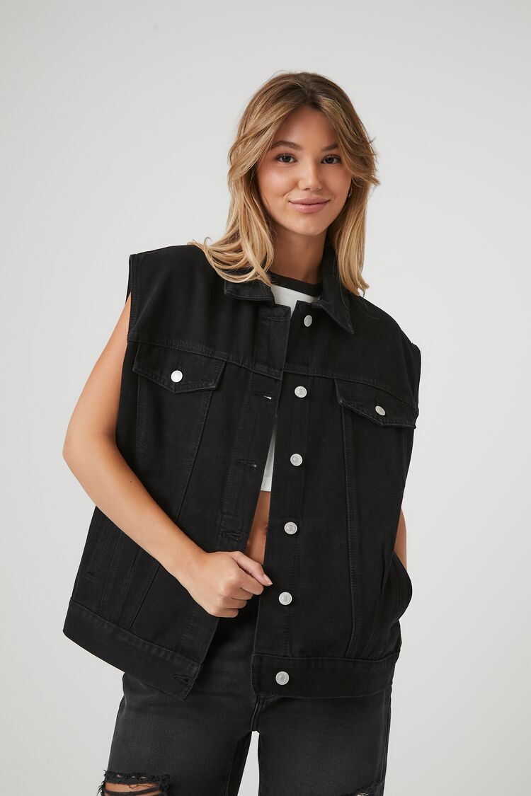Womens Adventure Time Rude Sleeveless Denim Jean Jacket Vest Medium Black  Washed | eBay