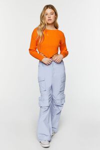 NEON ORANGE Ribbed V-Hem Long-Sleeve Crop Top, image 4