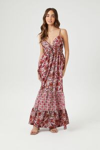 PINK/MULTI Tiered Reworked Floral Maxi Dress, image 1