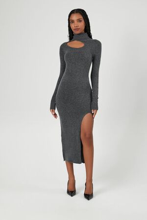 FOREVER 21 Charcoal Grey Plunging Neckline A-Line Dress