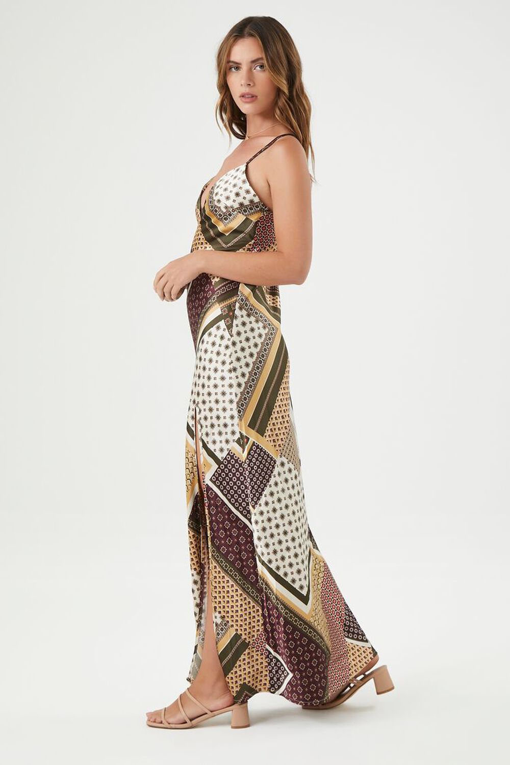 OLIVE/MULTI Satin Patchwork Maxi Dress, image 6