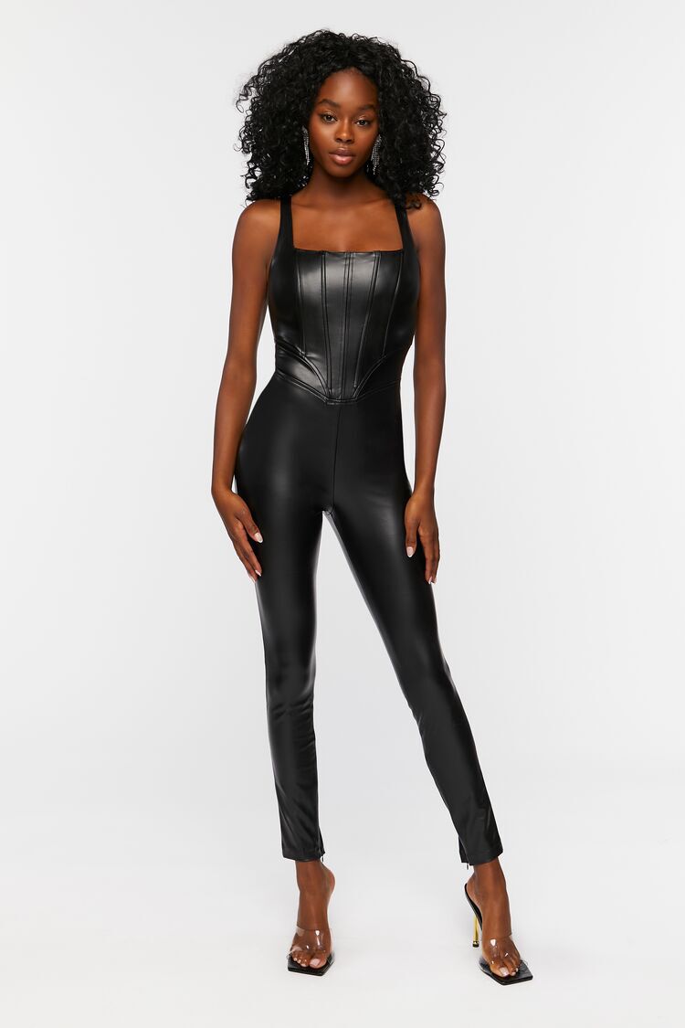 Faux Leather Corset Jumpsuit