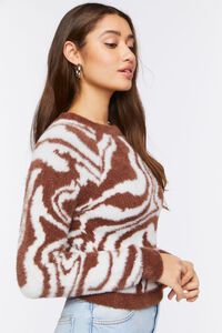 BROWN/CREAM Fuzzy Knit Marble Print Sweater, image 2