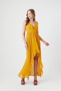 GOLD Chiffon Ruffle High-Low Dress, image 1