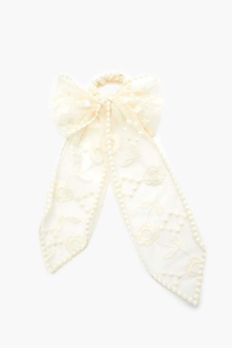 Floral Mesh Bow Hair Tie