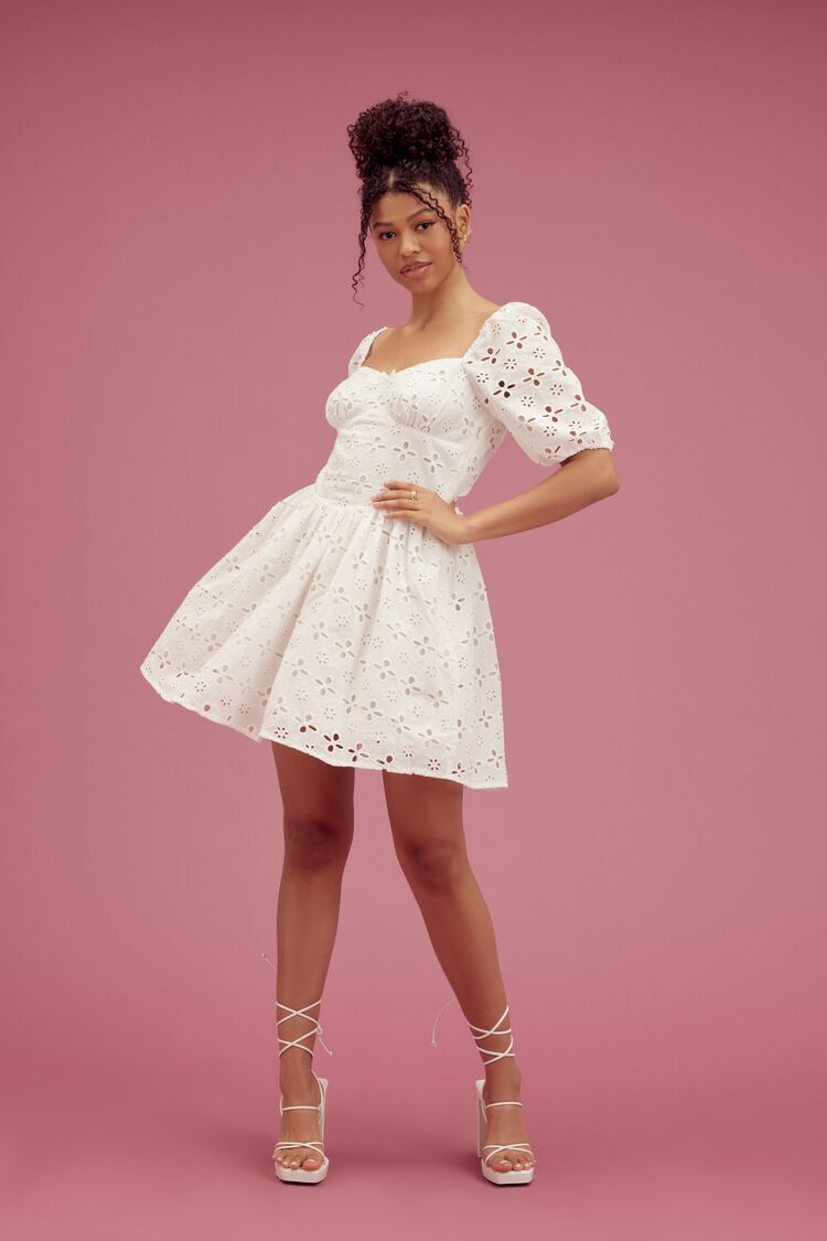 Eyelet Fit & Flare Mini Dress