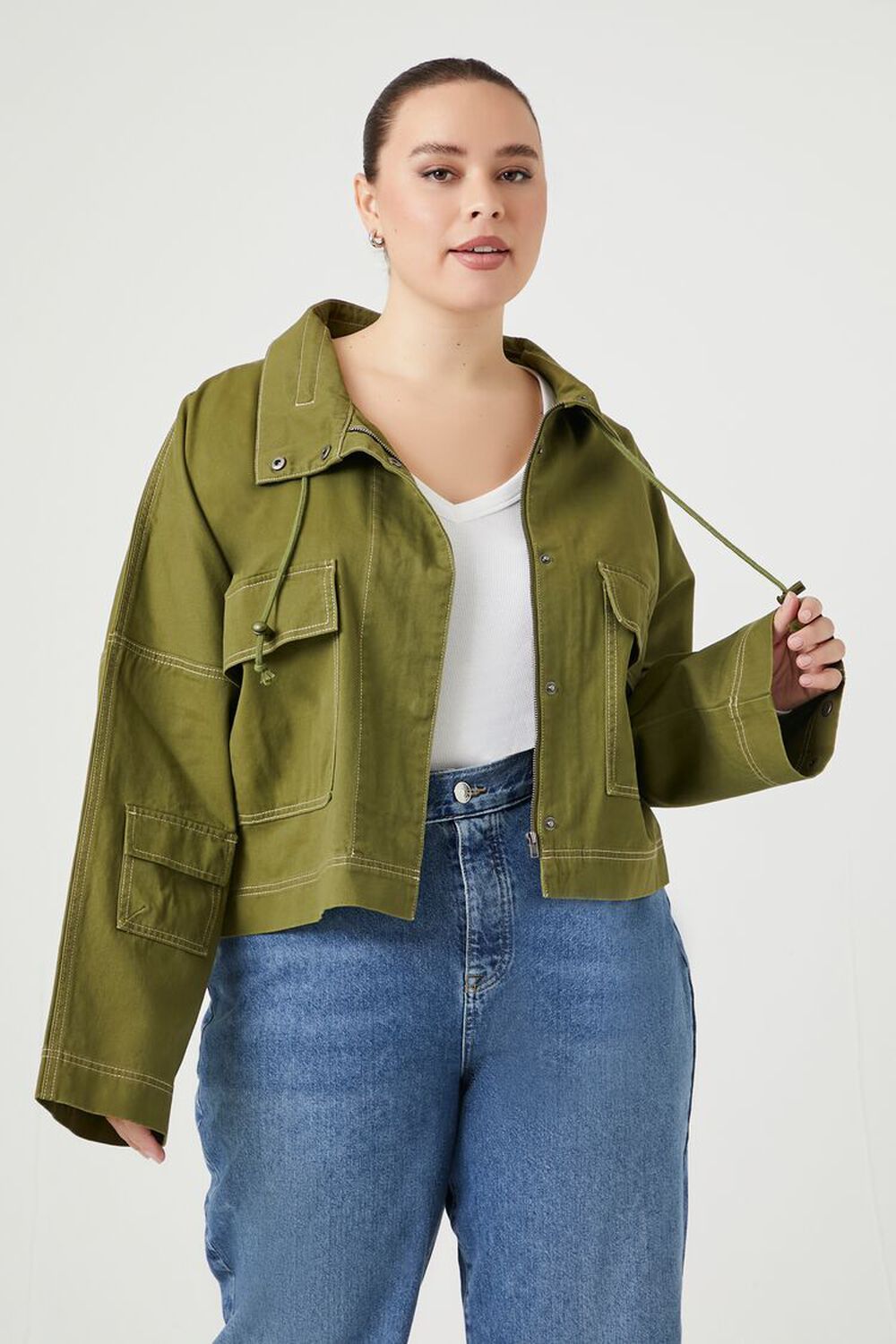 Twill Cropped Patch Pocket Shacket
