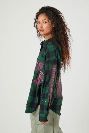 Forever 21 Women's Oversized Colorblock Plaid Flannel Shirt in Dusk, Size  XL