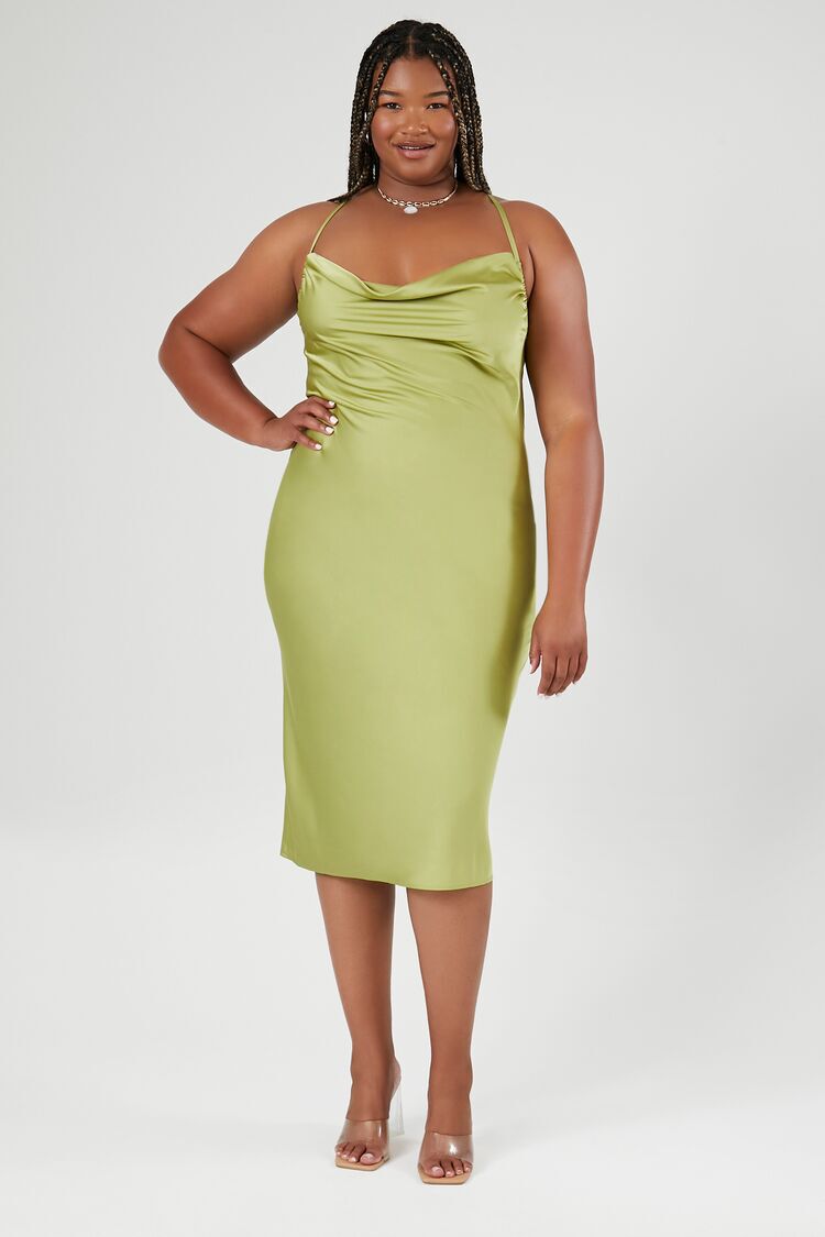 Amazon.com: Modegal Women's Plus Size Satin Cowl Neck Side Drawstring High  Slit Spaghetti Strap Party Bodycon Midi Dress Black : Clothing, Shoes &  Jewelry