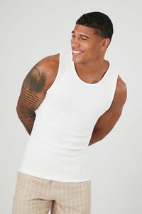 WHITE Ribbed Knit Fitted Tank Top, image 1