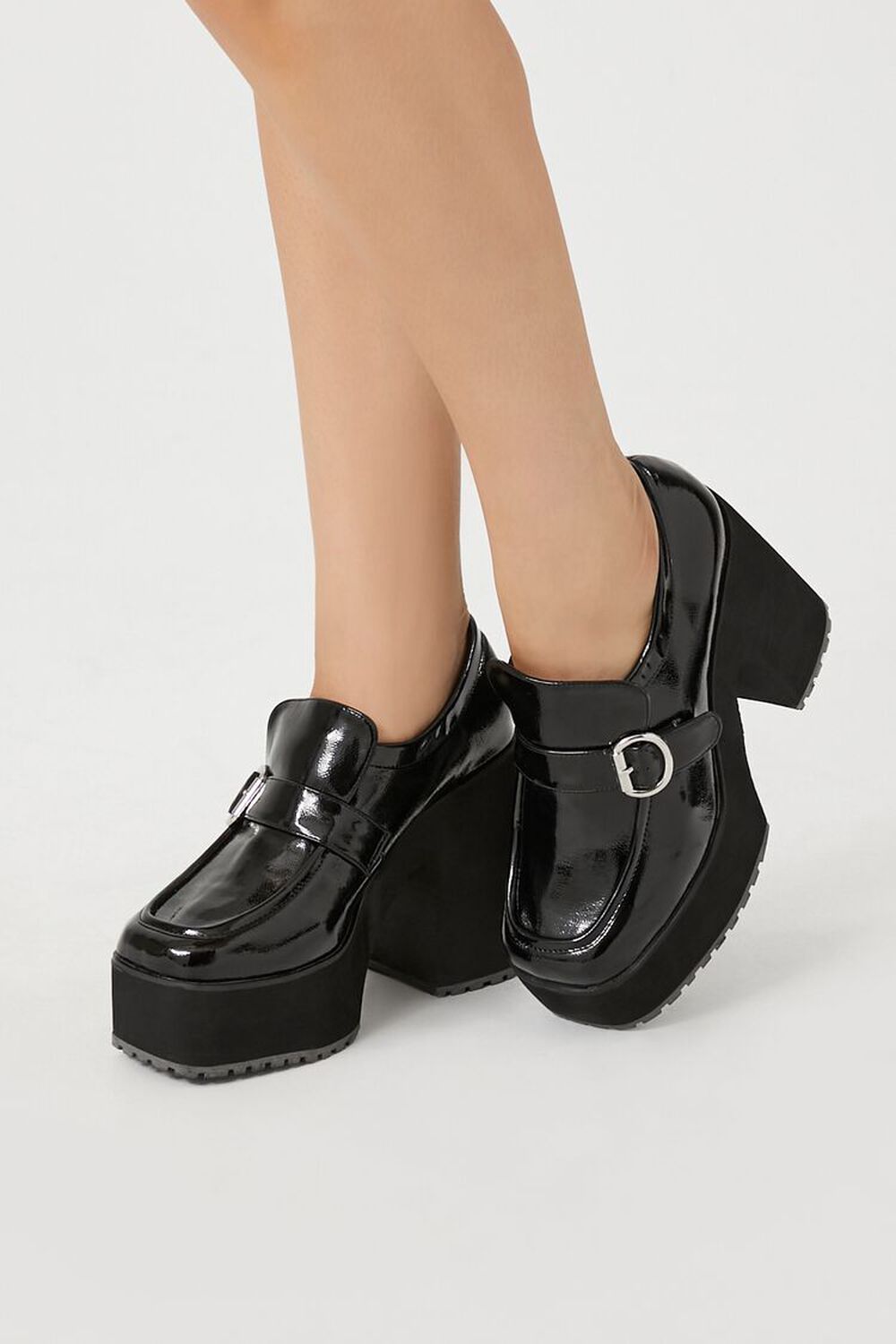 Faux Patent Leather Platform Loafer Heels