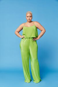 GREEN Plus Size Plisse Lettuce-Edge Wide-Leg Pants, image 1