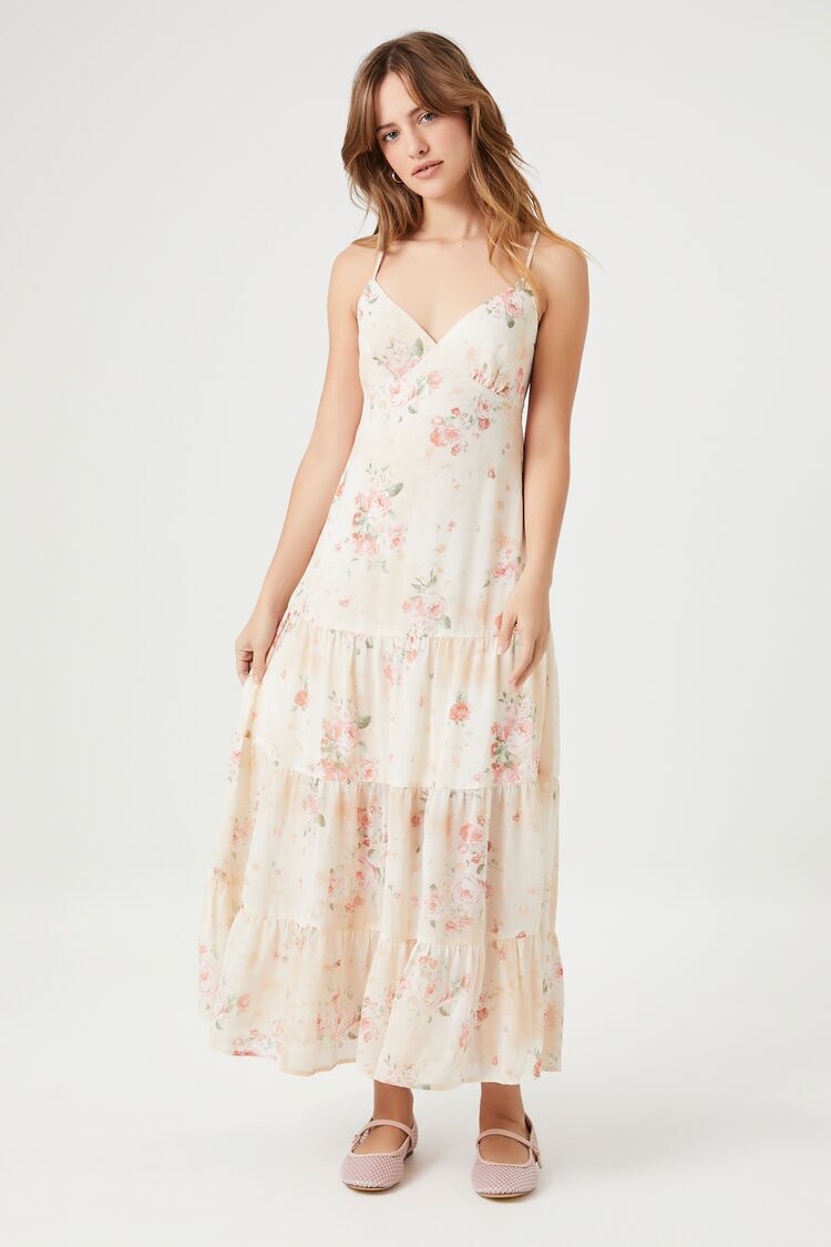 Tiered Chiffon Floral Maxi Dress