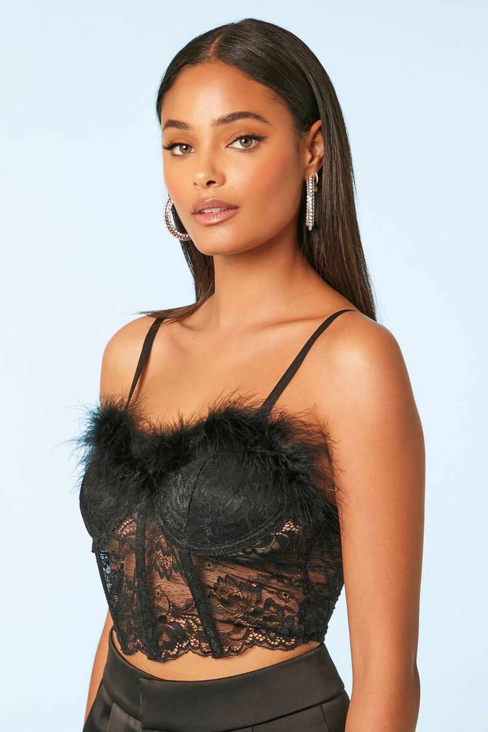 Lace-trimmed Bustier Top - Black - Ladies