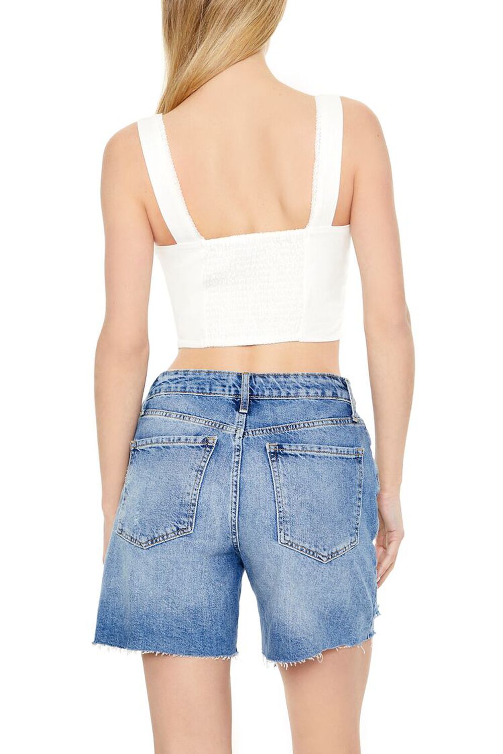 Forever 21 Women's Lace-Trim Hook-and-Eye Crop Top in White, XS | Textured | F21