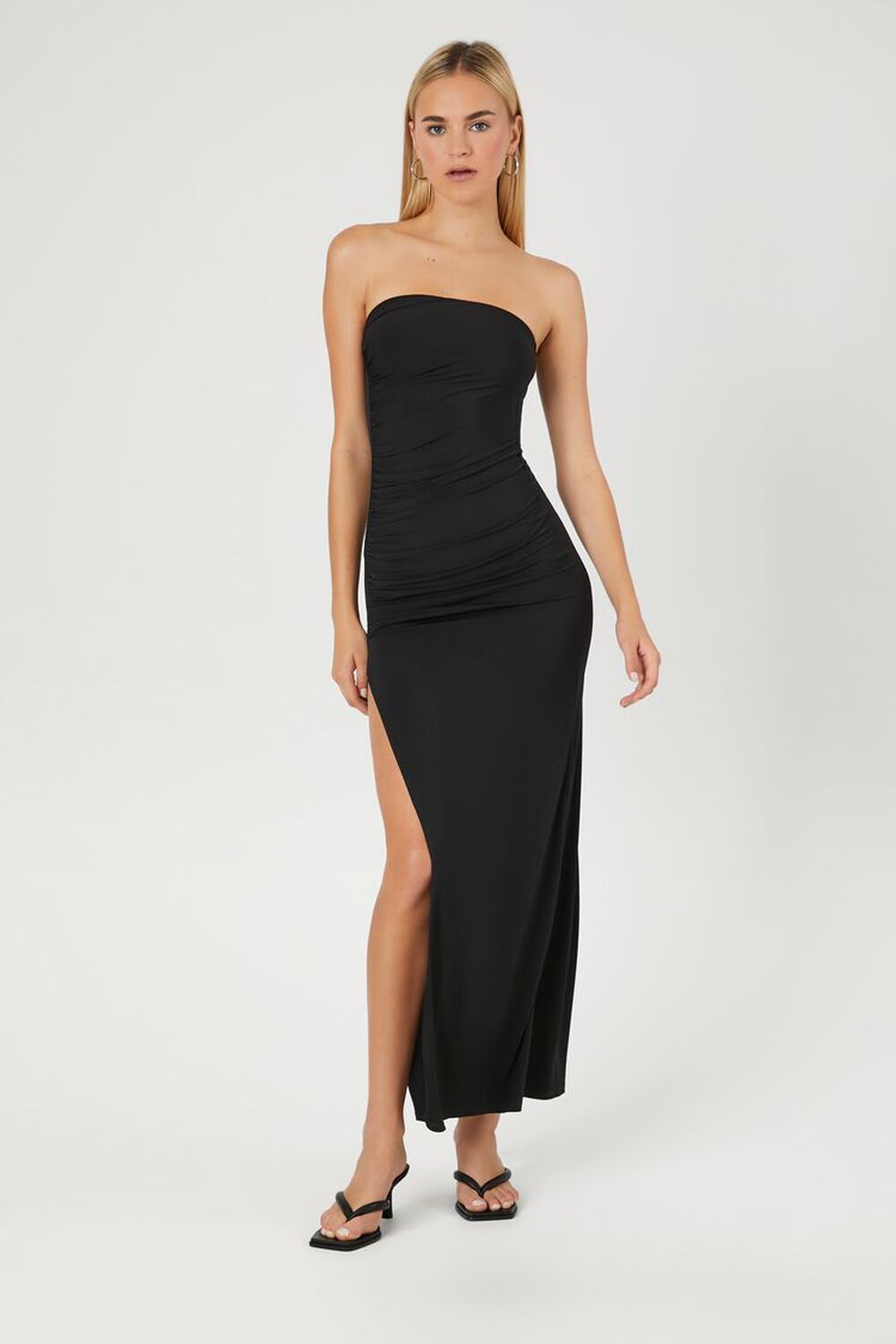 BLACK Strapless Slit Maxi Dress, image 1