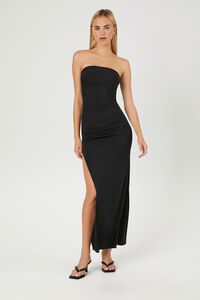 BLACK Strapless Slit Maxi Dress, image 1