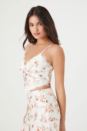 Satin Floral Print Cropped Cami