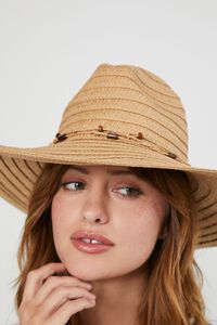 NATURAL/BROWN Beaded-Trim Straw Panama Hat, image 2