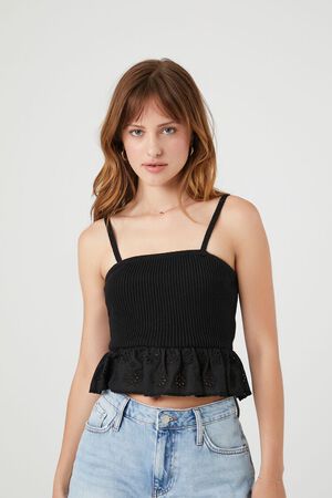 Forever 21 Women's Ruffle-Trim Corset Crop Top in Black Small