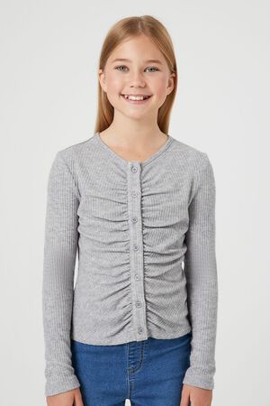 Forever 21 Girls Thermal Henley Top (Kids) in Heather Grey, 5/6