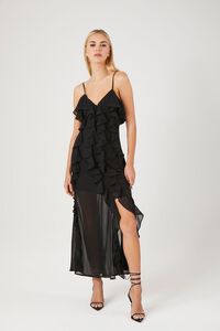 BLACK Chiffon Ruffle Maxi Dress, image 1