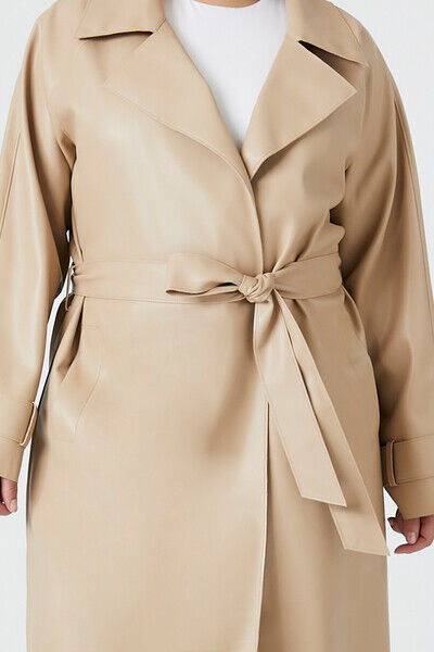 Plus Size Faux Leather Trench Coat