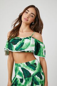 IVORY/GREEN Open-Shoulder Tropical Leaf Cami, image 1