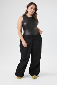 BLACK Plus Size Faux Leather Bodysuit, image 4