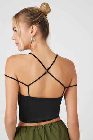 Forever 21 Women's Strappy Satin Cropped Cami in Black Large