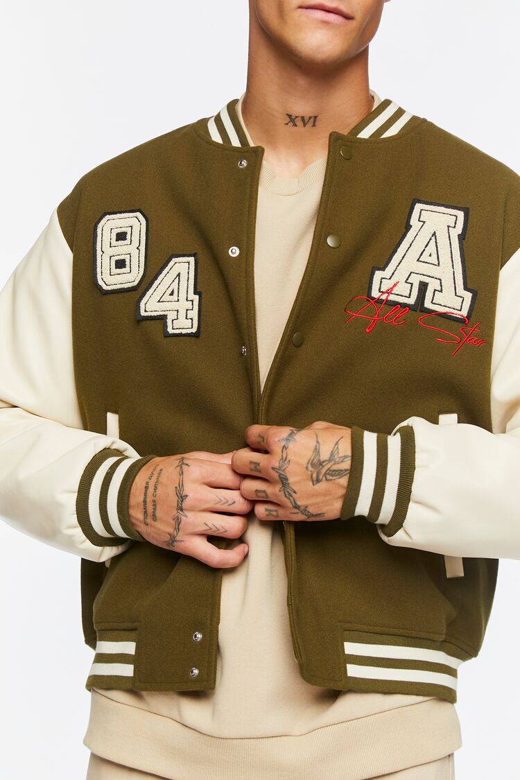 Faux Suede & Leather Varsity Bomber Jacket | boohooMAN UK