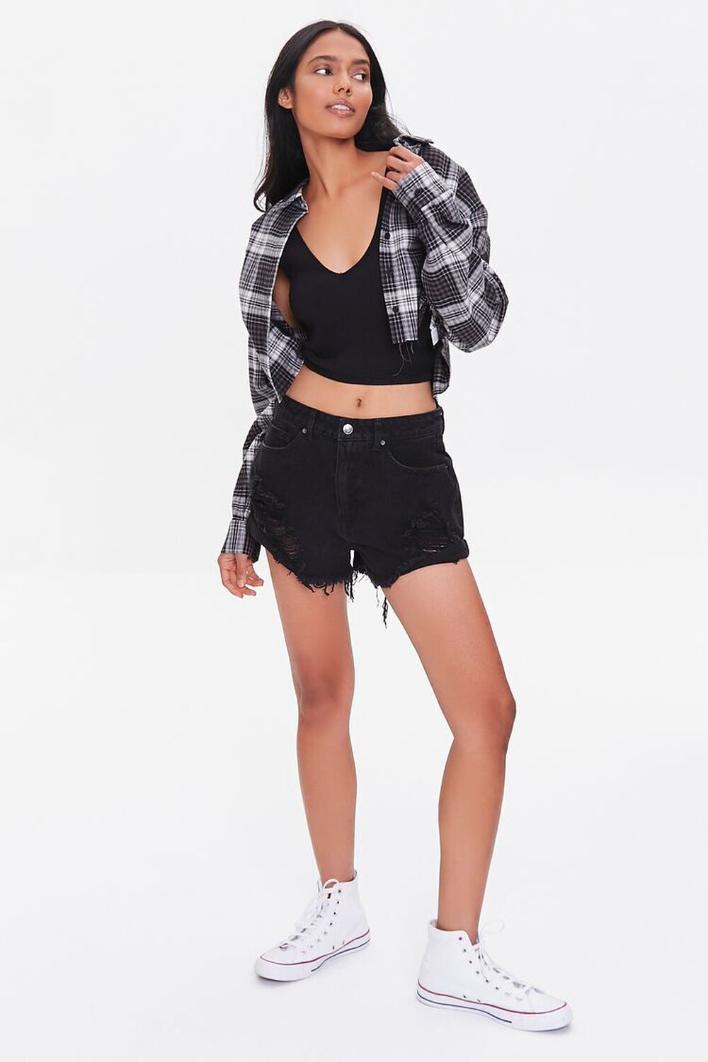 Forever 21 Women's Cropped Plaid Flannel Shirt