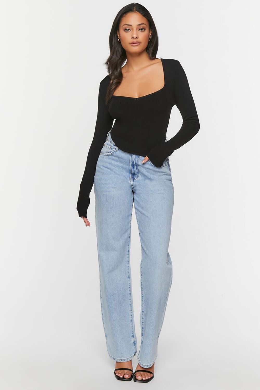 BLACK Ribbed Sweater-Knit Crop Top, image 4