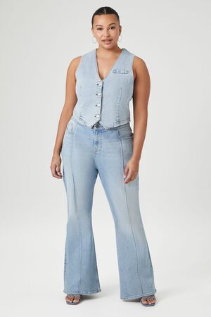 Unique Bargains Women's Plus Size Long Sleeve Button Down Denim