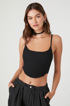Forever 21 Women's Strappy Satin Cropped Cami in Black Large