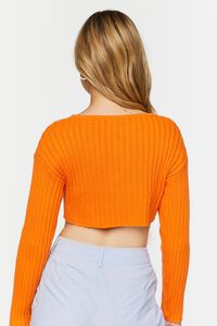 NEON ORANGE Ribbed V-Hem Long-Sleeve Crop Top, image 3