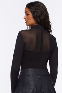 THIGHBRUSH® - Zipper Front Long Sleeve Sheer Mesh Bodysuit - Black