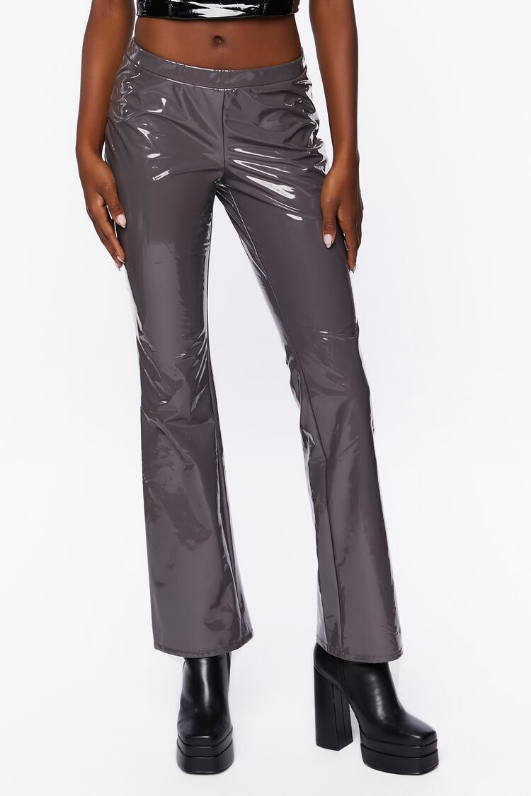 Faux Patent Leather Flare Pants