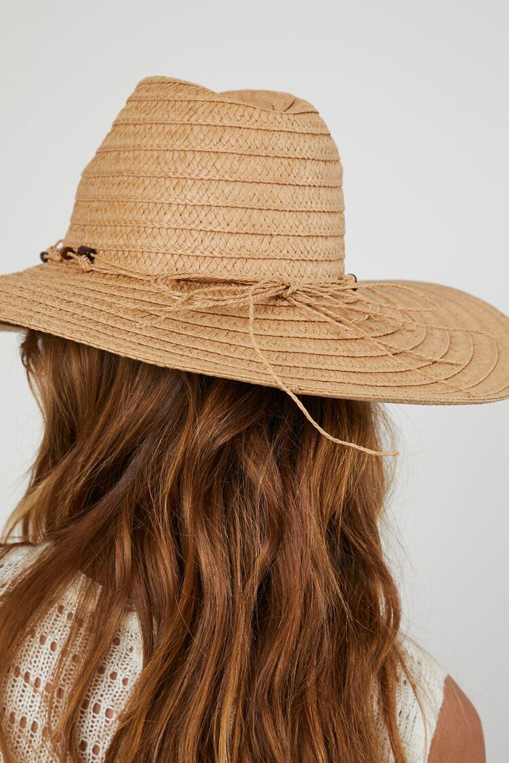 NATURAL/BROWN Beaded-Trim Straw Panama Hat, image 3