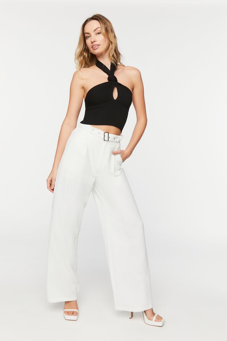 Belted High-Rise Wide-Leg Trousers