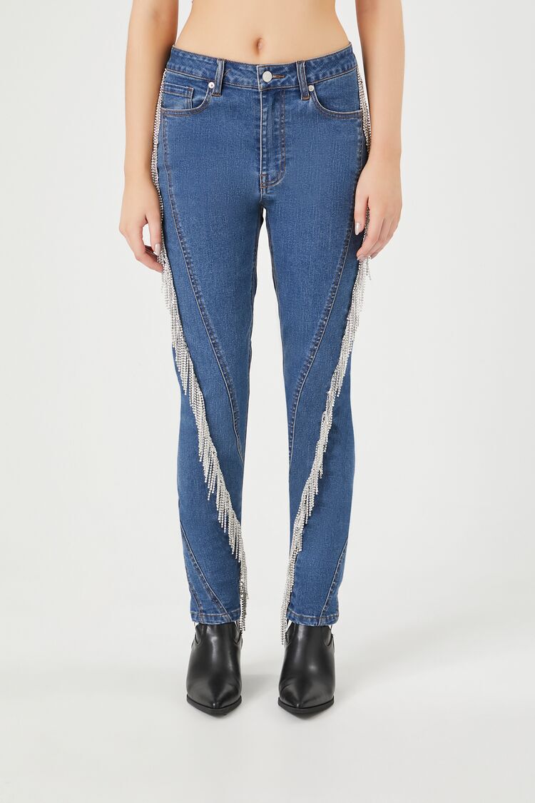 Rhinestone Fringe Skinny Jeans
