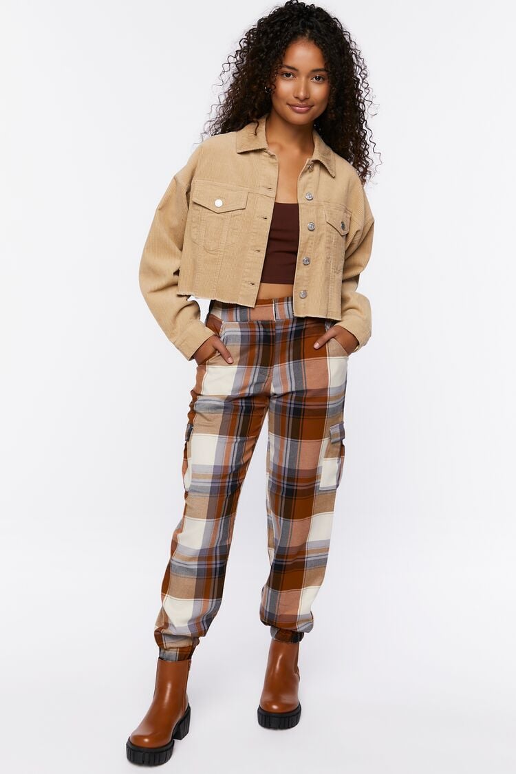 Pars Brown and White Plaid Stretch Pull On Pant | Avenue Montaigne