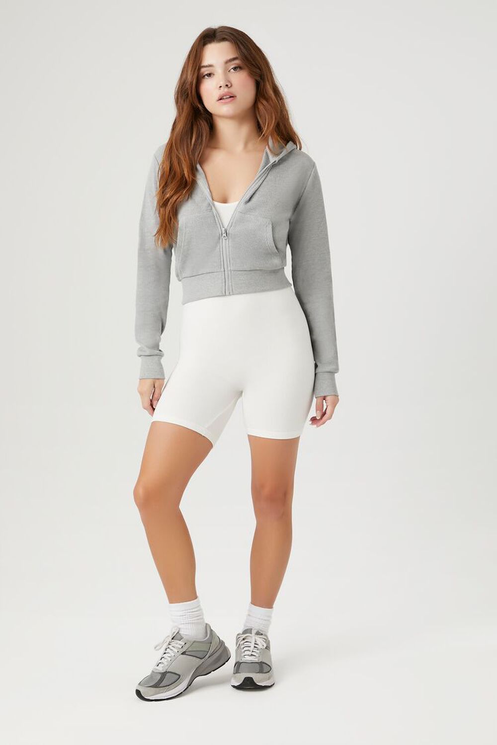 HEATHER GREY Cropped Zip-Up Hoodie, image 4