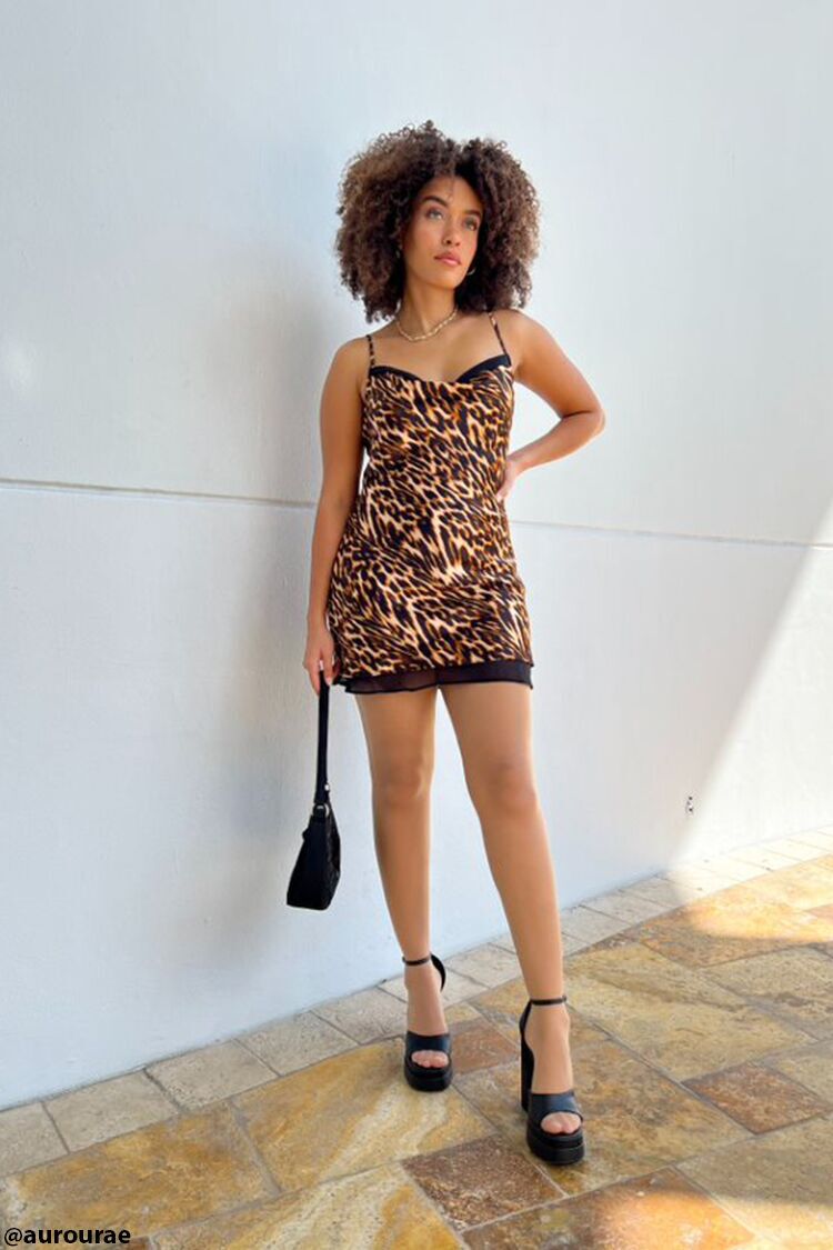 cheetah satin slip dress