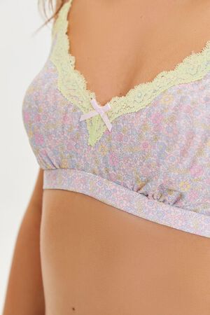 Forever 21 Women's Floral Lace Longline Bralette in Nude Pink