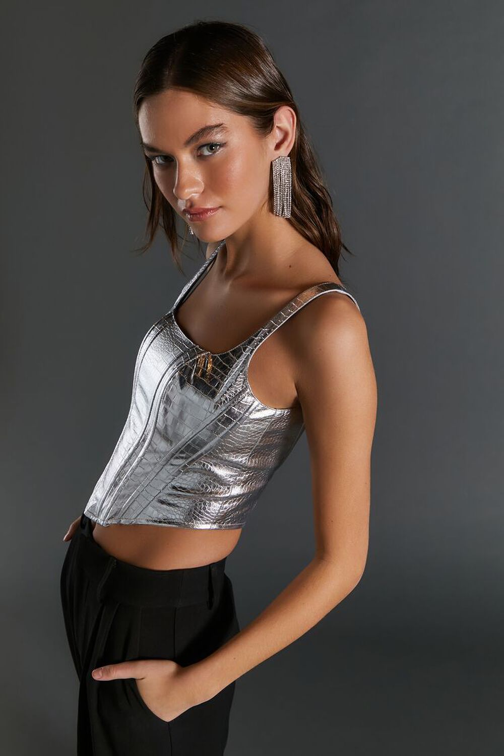 Metallic Plunge Corset Top