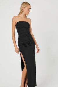 BLACK Strapless Slit Maxi Dress, image 4