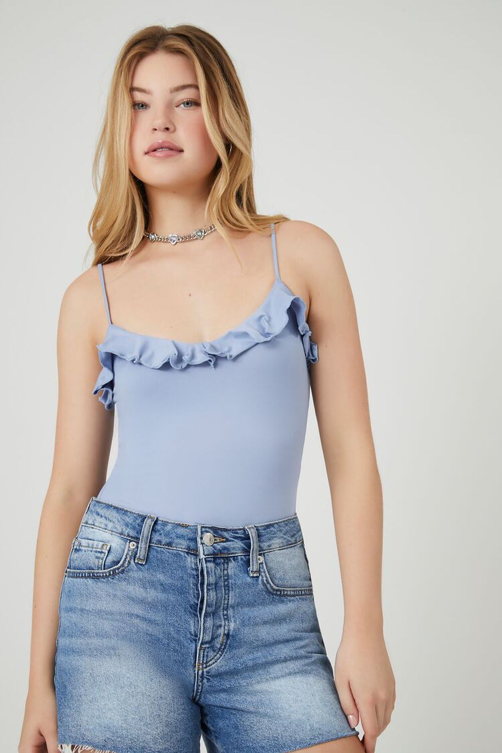 BLUE Ruffle-Trim Cami Bodysuit, image 2