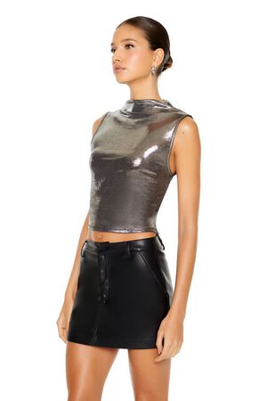 Forever 21 Women's Satin Hook-and-Eye Corset Crop Top in Silver