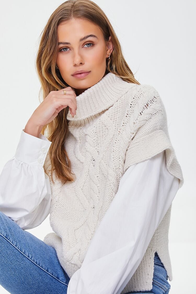 Cable Knit Turtleneck Combo Top